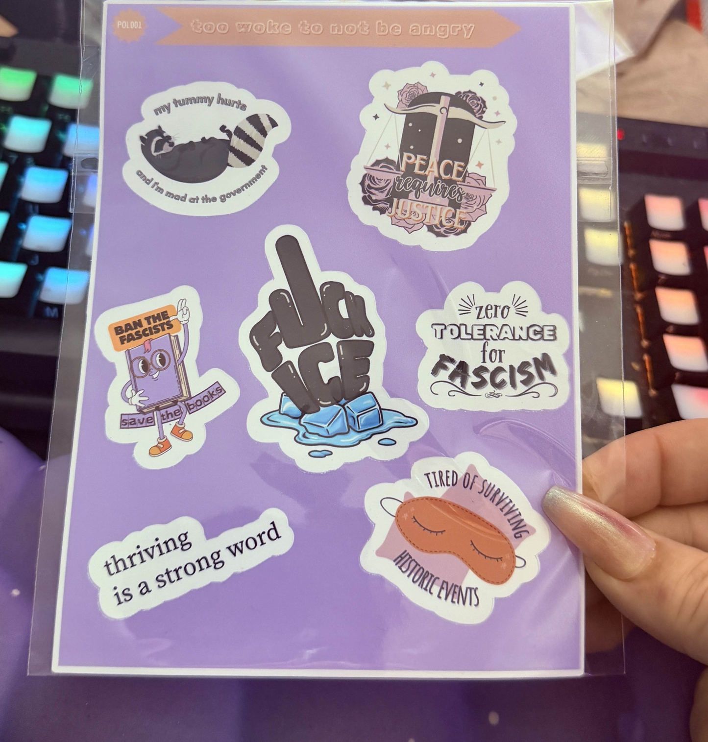 Too Woke to Not Be Angry Sticker Sheet | Political & Anti-Fascist Kiss-Cut Stickers