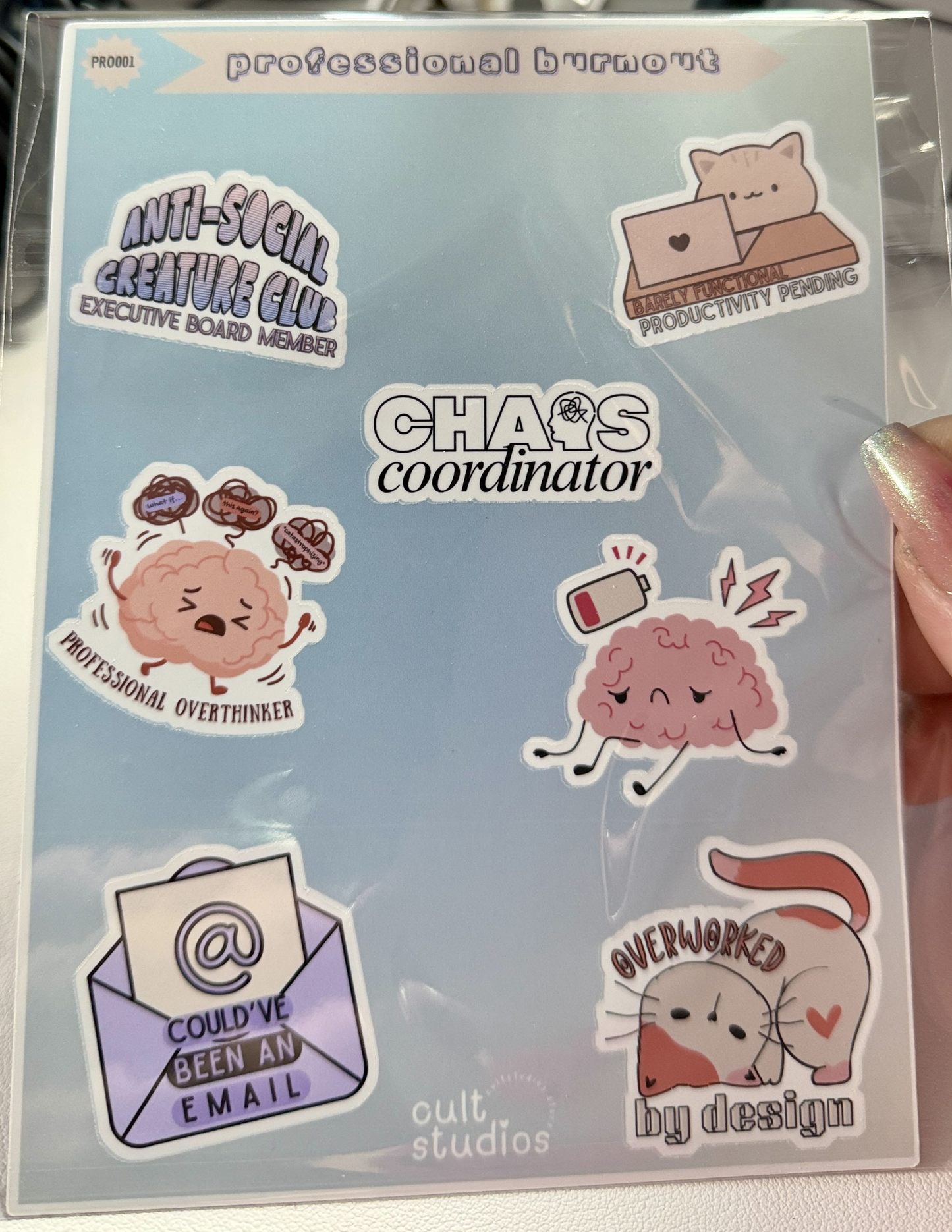 Professional Burnout Sticker Sheet | Work Humor Kiss-Cut Stickers