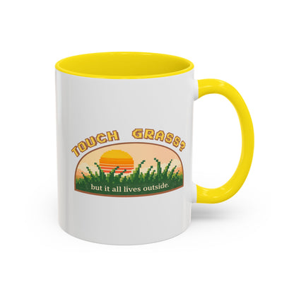 Touch Grass But It All Lives Outside Mug | Chronically Online Gift | Gamer Mug | Two-Tone Mug