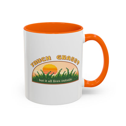 Touch Grass But It All Lives Outside Mug | Chronically Online Gift | Gamer Mug | Two-Tone Mug