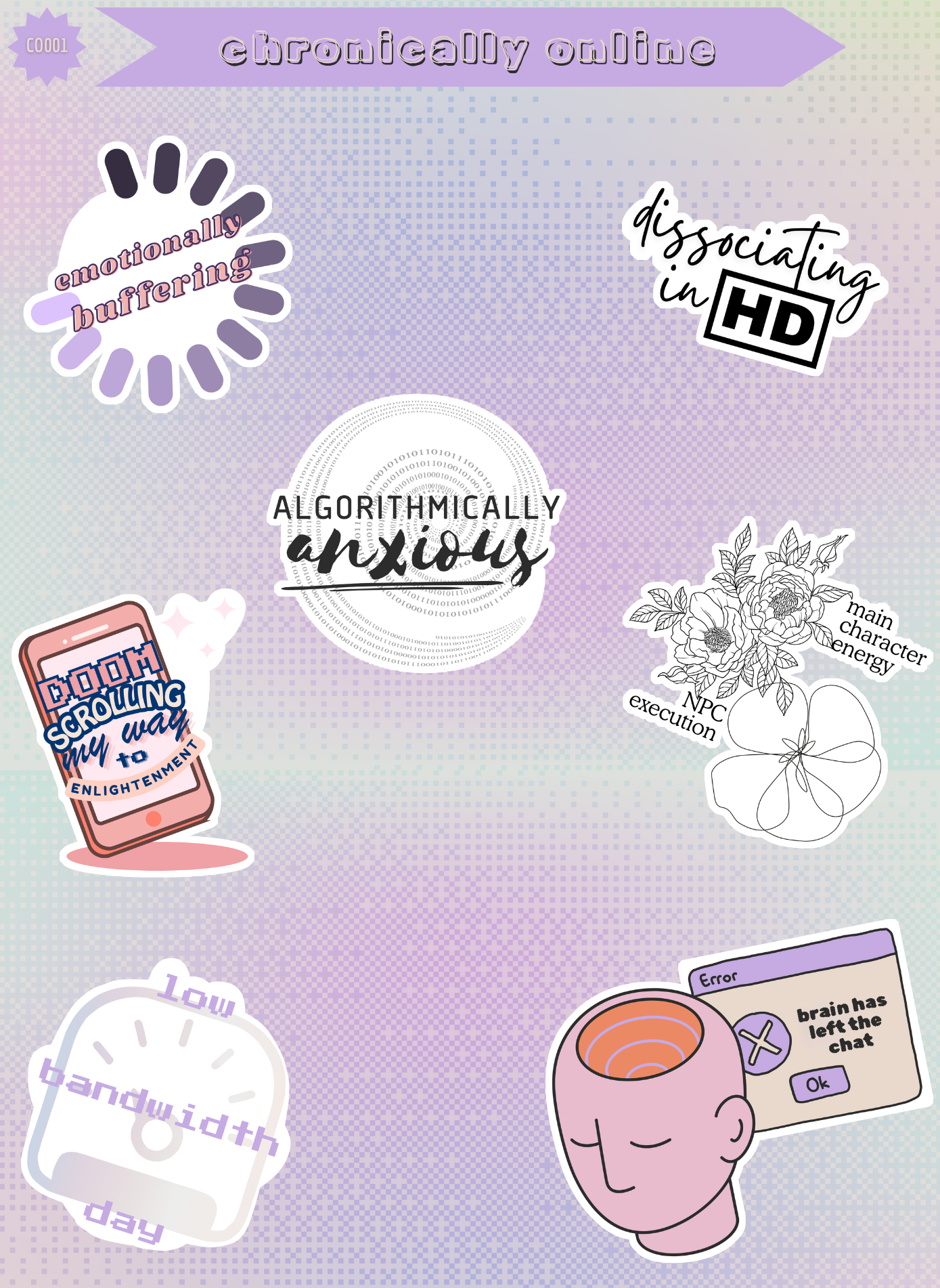 Chronically Online Sticker Sheet | Digital Burnout Vinyl Stickers