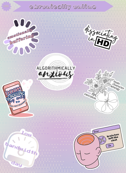 Chronically Online Sticker Sheet | Digital Burnout Vinyl Stickers