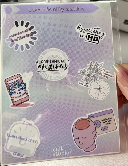 Chronically Online Sticker Sheet | Digital Burnout Vinyl Stickers